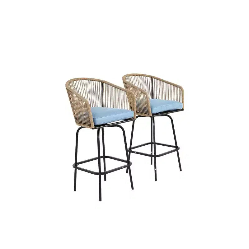 Tabourets de bar de patio Whisen, 2 pièces, avec accoudoirs et dossier, tabourets de bar en osier pour jardin et cour arrière