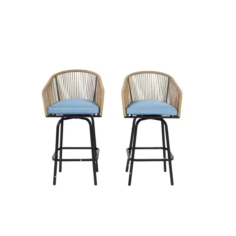 Tabourets de bar de patio Whisen, 2 pièces, avec accoudoirs et dossier, tabourets de bar en osier pour jardin et cour arrière