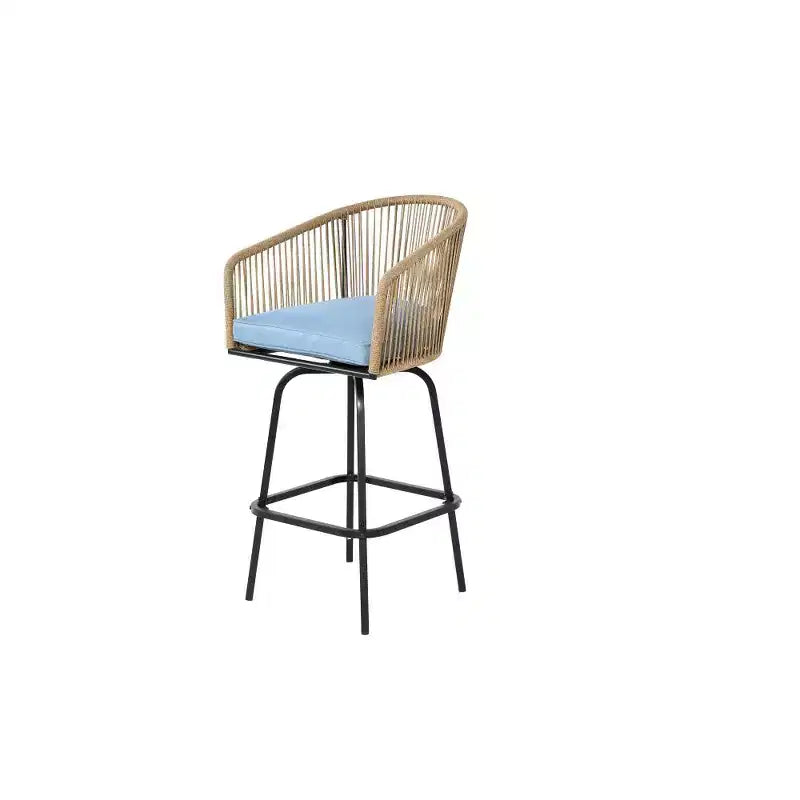 Tabourets de bar de patio Whisen, 2 pièces, avec accoudoirs et dossier, tabourets de bar en osier pour jardin et cour arrière