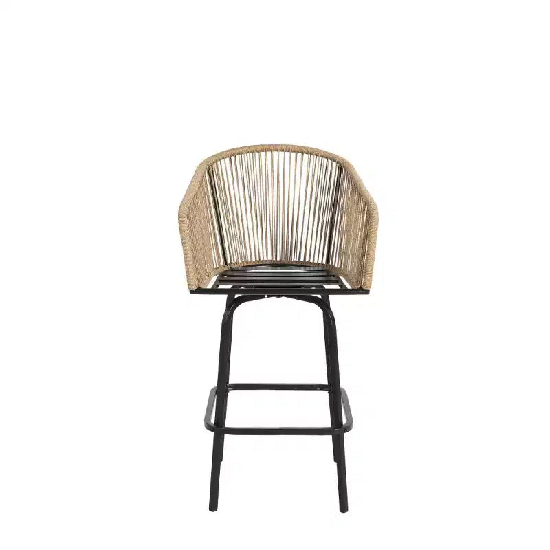 Tabourets de bar de patio Whisen, 2 pièces, avec accoudoirs et dossier, tabourets de bar en osier pour jardin et cour arrière