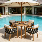 Christopher Knight Home Sachin Ensemble de salle à manger moderne 5 pièces en bois d'acacia avec table ronde à lattes pour patio