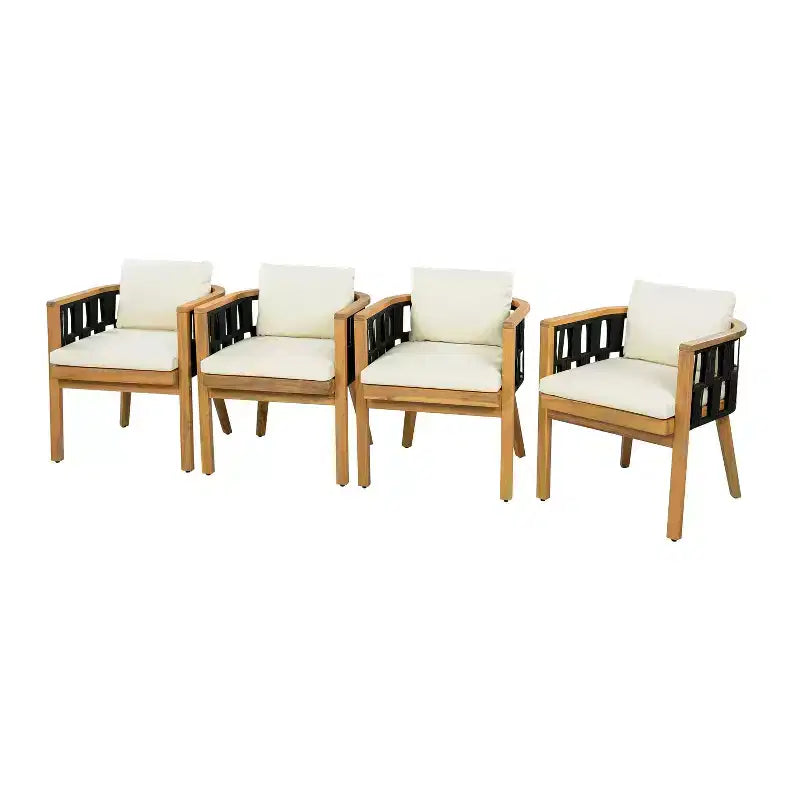 Christopher Knight Home Sachin Ensemble de salle à manger moderne 5 pièces en bois d'acacia avec table ronde à lattes pour patio
