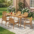 Christopher Knight Home Priya Ensemble de salle à manger d'extérieur 7 pièces en bois d'acacia de style Ferme avec table rectangulaire à lattes
