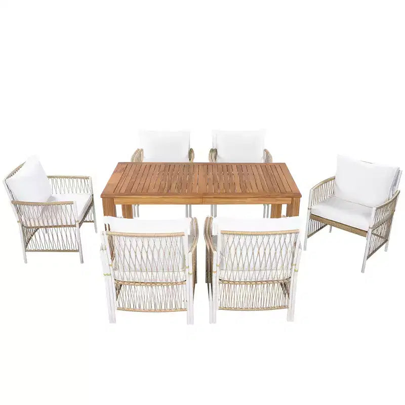 Ensemble de salle à manger d'extérieur 5 pièces Whisen résistant aux intempéries, table ronde extensible et 4 chaises en rotin