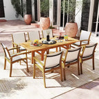 Costway Ensemble de salle à manger d'extérieur 9 pièces en bois d'acacia avec trou pour parasol de 5 cm pour jardin, cour arrière