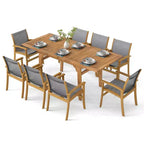 Costway Ensemble de salle à manger d'extérieur 9 pièces en bois d'acacia avec trou pour parasol de 5 cm pour jardin, cour arrière