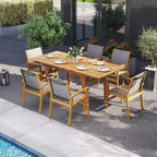 Costway Ensemble de salle à manger d'extérieur 9 pièces en bois d'acacia avec trou pour parasol de 5 cm pour jardin, cour arrière