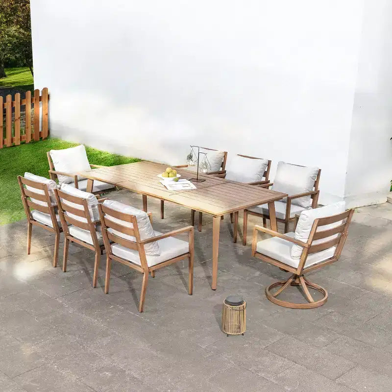 HAPPATIO Outdoor Dining Set, Aluminum Patio Dining Set with Wood-Like Hand-Painted Finish, Easy Assembly for Backyard, Garden, Porch