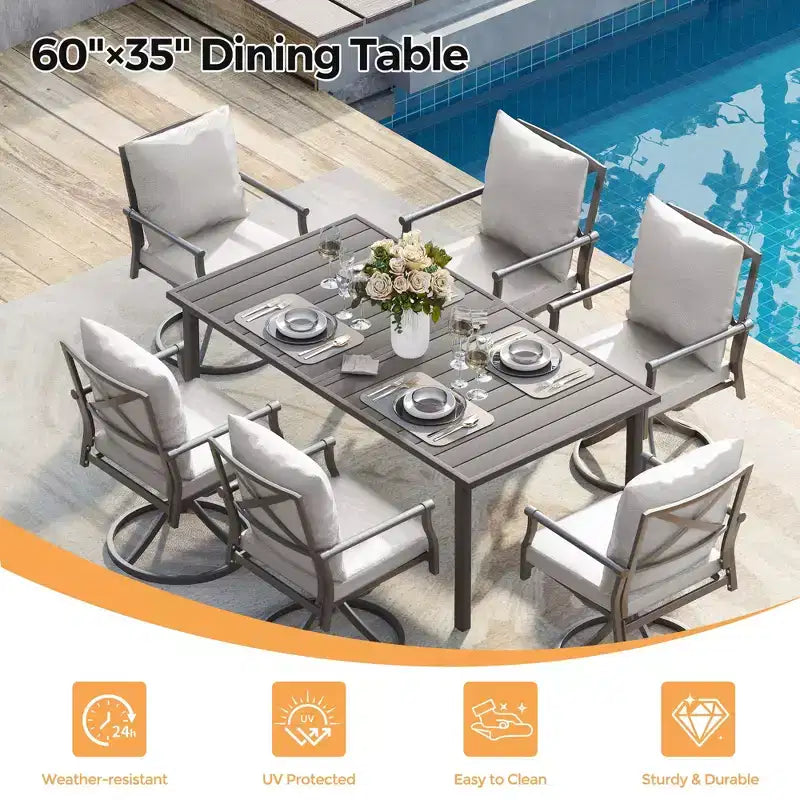HAPPATIO Patio Dining Set, Outdoor Table and Chairs Set, Powder-Coated Metal Chairs with Cushions, Table with Umbrella Hole for Deck Backyard Lawn