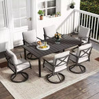 HAPPATIO Patio Dining Set, Outdoor Table and Chairs Set, Powder-Coated Metal Chairs with Cushions, Table with Umbrella Hole for Deck Backyard Lawn