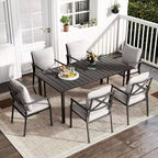 HAPPATIO Patio Dining Set, Outdoor Table and Chairs Set, Powder-Coated Metal Chairs with Cushions, Table with Umbrella Hole for Deck Backyard Lawn