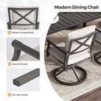 HAPPATIO Patio Dining Set, Outdoor Table and Chairs Set, Powder-Coated Metal Chairs with Cushions, Table with Umbrella Hole for Deck Backyard Lawn