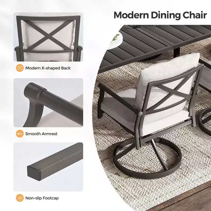 HAPPATIO Patio Dining Set, Outdoor Table and Chairs Set, Powder-Coated Metal Chairs with Cushions, Table with Umbrella Hole for Deck Backyard Lawn
