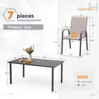 Ensemble de salle à manger d'extérieur HAPPATIO, chaises et table de salle à manger en textilène avec trou pour parasol, chaises empilables pour jardin, patio et bord de piscine