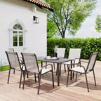 Ensemble de salle à manger d'extérieur HAPPATIO, chaises et table de salle à manger en textilène avec trou pour parasol, chaises empilables pour jardin, patio et bord de piscine