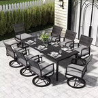 HAPPATIO Ensemble de salle à manger en rotin, ensemble de salle à manger extérieur avec chaises pivotantes, table à manger revêtue de poudre avec trou pour parasol pour jardin, cour