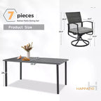 HAPPATIO Ensemble de salle à manger en rotin, ensemble de salle à manger extérieur avec chaises pivotantes, table à manger revêtue de poudre avec trou pour parasol pour jardin, cour