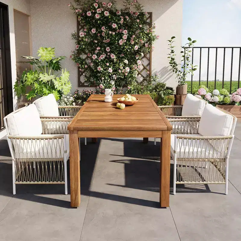 GDFStudio Nicolas – Ensemble de salle à manger 5 pièces en bois et métal avec 4 fauteuils en rotin tressé