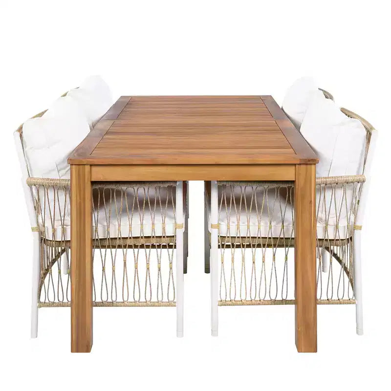 GDFStudio Nicolas – Ensemble de salle à manger 5 pièces en bois et métal avec 4 fauteuils en rotin tressé
