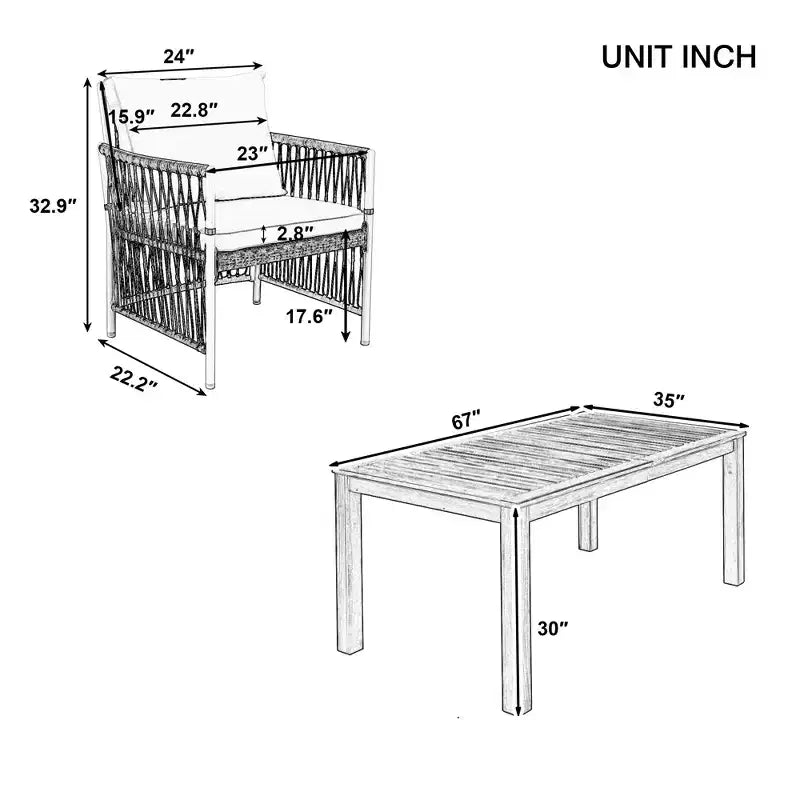 GDFStudio Nicolas – Ensemble de salle à manger 5 pièces en bois et métal avec 4 fauteuils en rotin tressé