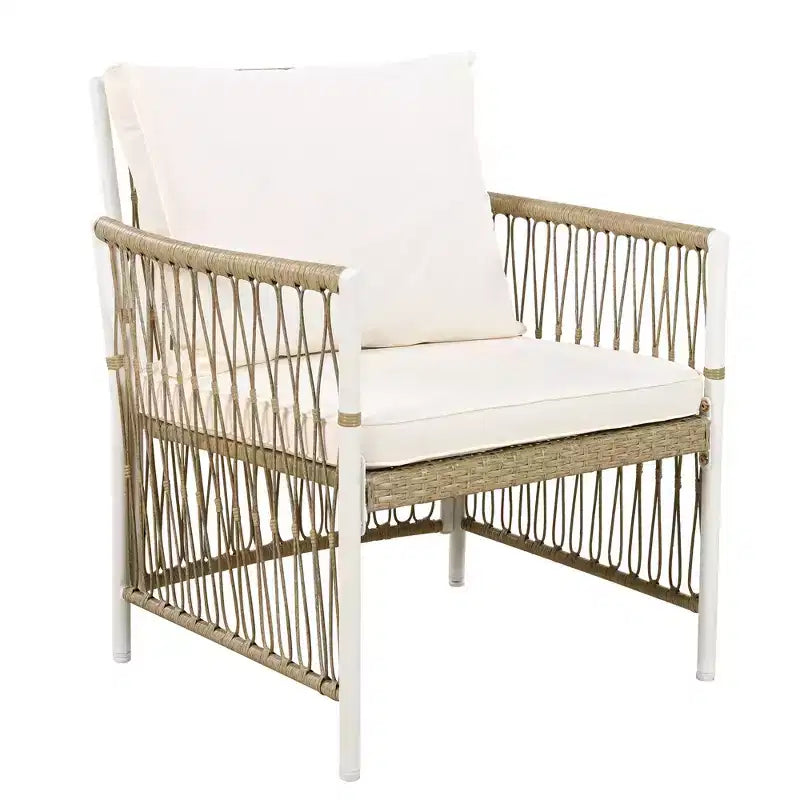 GDFStudio Nicolas – Ensemble de salle à manger 5 pièces en bois et métal avec 4 fauteuils en rotin tressé