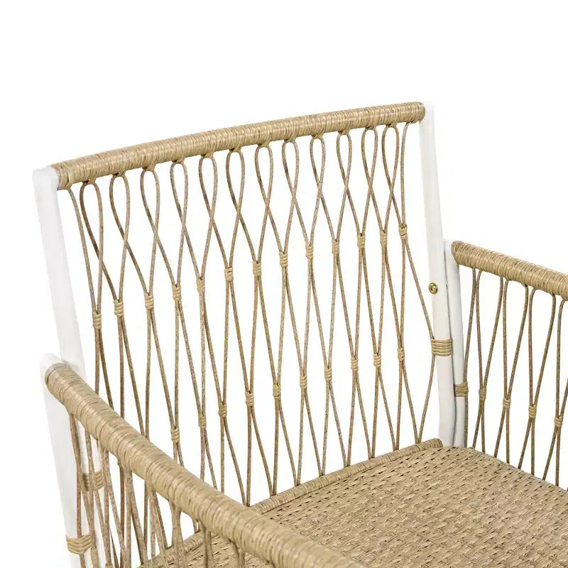 GDFStudio Nicolas – Ensemble de salle à manger 5 pièces en bois et métal avec 4 fauteuils en rotin tressé