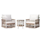 Ensemble de jardin bohème 3 pièces avec 2 chaises longues et une table d'appoint, en corde tressée, pour patio