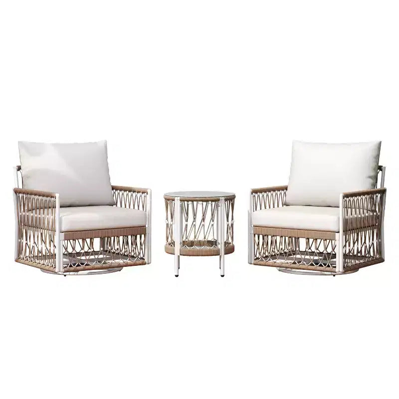 Ensemble de jardin bohème 3 pièces avec 2 chaises longues et une table d'appoint, en corde tressée, pour patio