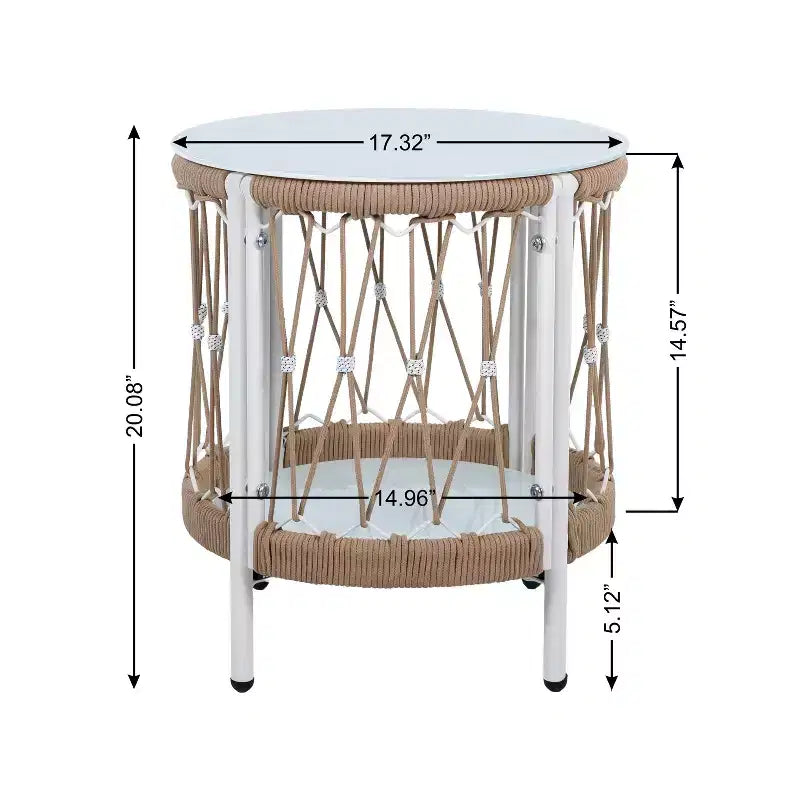 Ensemble de jardin bohème 3 pièces avec 2 chaises longues et une table d'appoint, en corde tressée, pour patio
