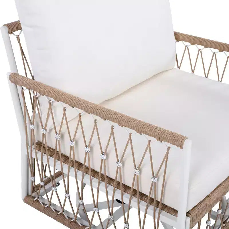 Ensemble de jardin bohème 3 pièces avec 2 chaises longues et une table d'appoint, en corde tressée, pour patio