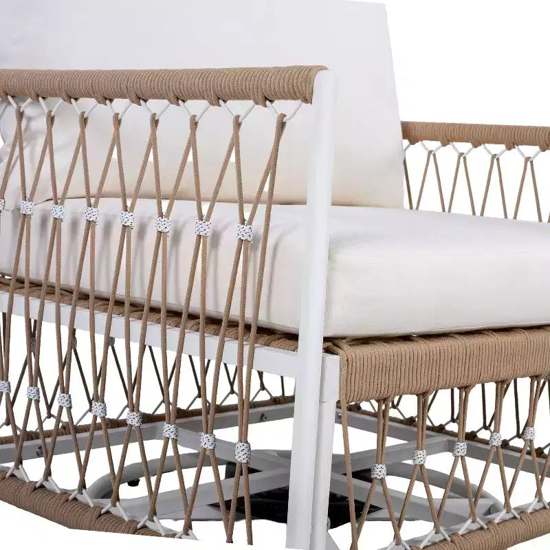 Ensemble de jardin bohème 3 pièces avec 2 chaises longues et une table d'appoint, en corde tressée, pour patio
