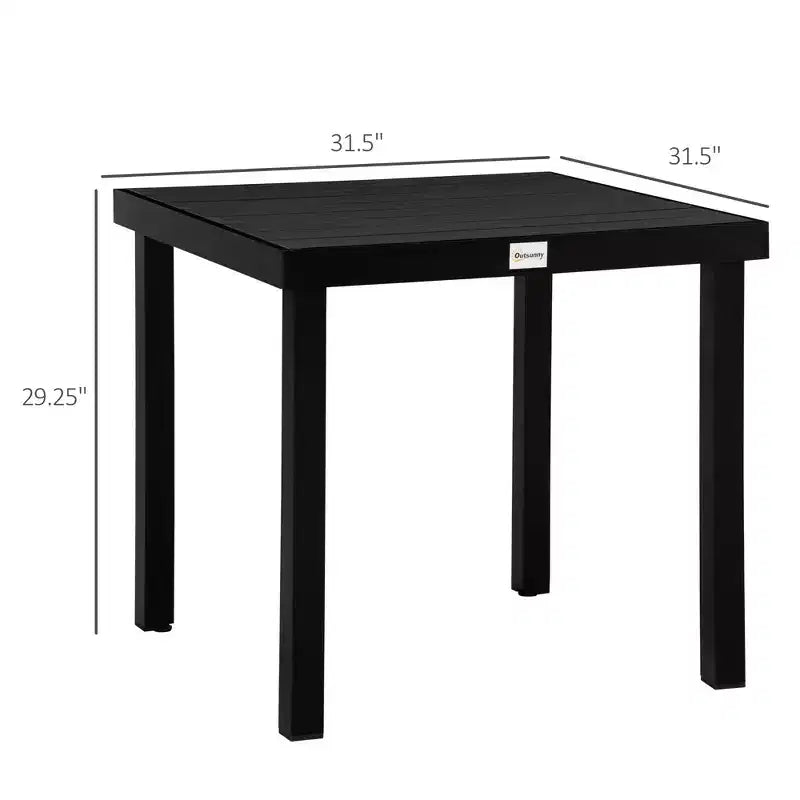 Table à manger de patio pour 4 personnes, table d'extérieur rectangulaire en aluminium pour jardin, pelouse, cour arrière, noire