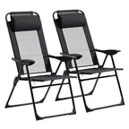 Folding Patio Dining Chairs Set of 2, Outdoor Deck Chair with Adjustable Sling Back, Camping Chair with Removable Headrest for Garden, Backyard,Black