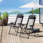 Folding Patio Dining Chairs Set of 2, Outdoor Deck Chair with Adjustable Sling Back, Camping Chair with Removable Headrest for Garden, Backyard,Black