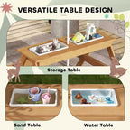 Table de pique-nique extérieure pour enfants en bois avec parasol amovible, table d'activités pour enfants avec sable et eau pour patio, couleurs assorties