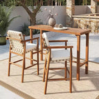 Ensemble de salle à manger GDFStudio Agnes Patio moderne 3 pièces en bois d'acacia hauteur comptoir avec tabourets coussinés
