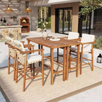 GDFStudio Carter Patio Modern 6-Piece Acacia Wood Counter Height Bar Dining Set with Stools