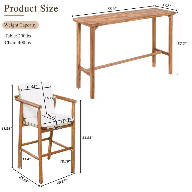 GDFStudio Carter Patio Modern 6-Piece Acacia Wood Counter Height Bar Dining Set with Stools