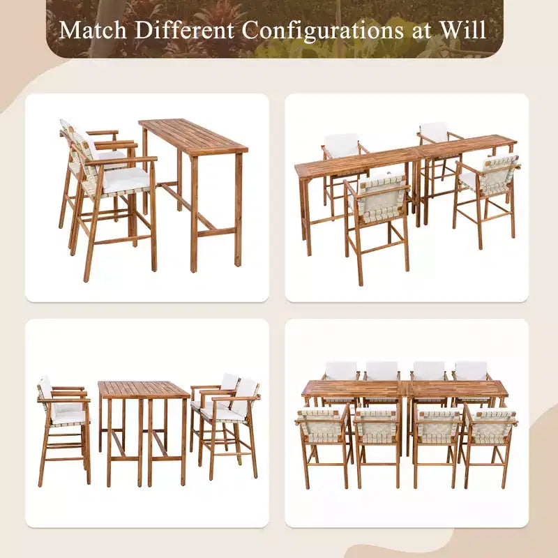GDFStudio Carter Patio Modern 6-Piece Acacia Wood Counter Height Bar Dining Set with Stools