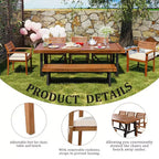 Whisen 7-piece Rustic Wood Outdoor Dining Set - Seats 8, Patio Furniture Set with Removable Cushions, Chairs and Bench, Weather Resistant - Natural