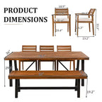 Whisen 7-piece Rustic Wood Outdoor Dining Set - Seats 8, Patio Furniture Set with Removable Cushions, Chairs and Bench, Weather Resistant - Natural
