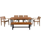 Whisen 7-piece Rustic Wood Outdoor Dining Set - Seats 8, Patio Furniture Set with Removable Cushions, Chairs and Bench, Weather Resistant - Natural