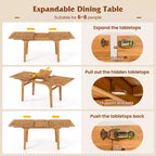Ensemble de salle à manger d'extérieur Gymax 9 pièces en bois d'acacia avec trou de parasol de 5 cm pour jardin et arrière-cour Naturel et gris