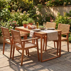 Gymax 5PCS Acacia Wood Dining Set Outdoor Table & Rattan Chairs for Balcony Poolside