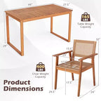 Gymax 5PCS Acacia Wood Dining Set Outdoor Table & Rattan Chairs for Balcony Poolside