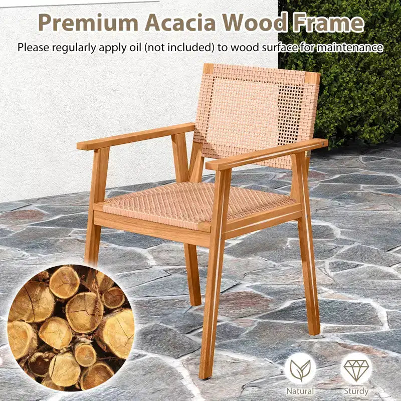 Gymax 5PCS Acacia Wood Dining Set Outdoor Table & Rattan Chairs for Balcony Poolside