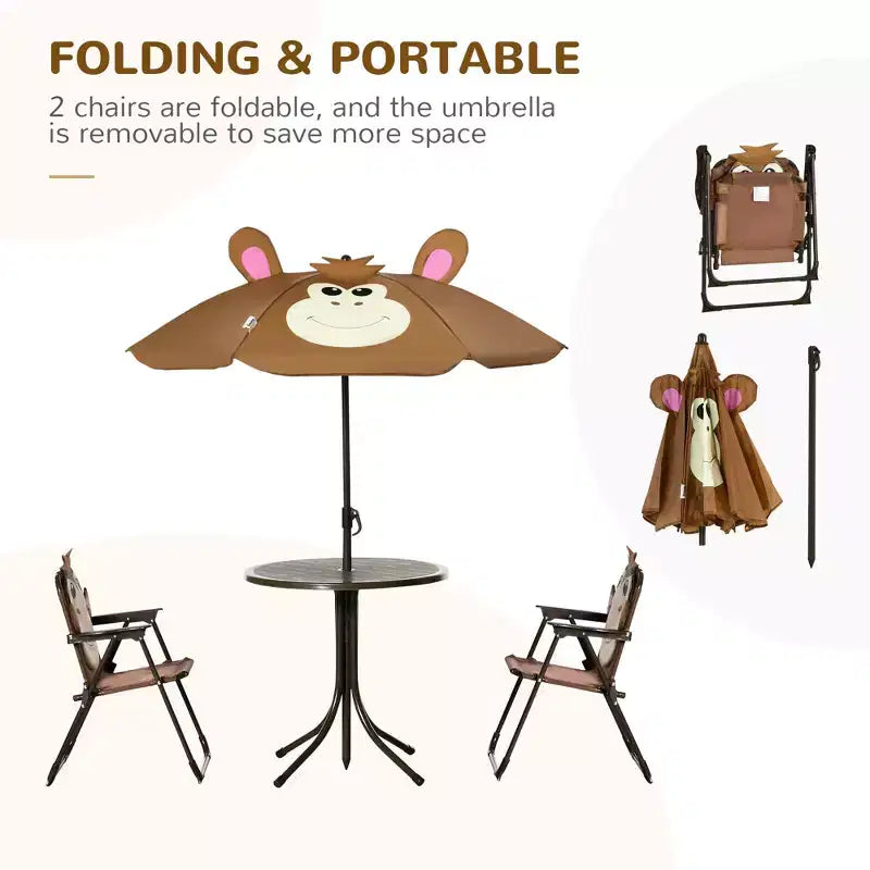 Kids Table and Chair Set, Outdoor Folding Garden Furniture, Picnic Table for Patio Backyard, with Removable & Height Adjustable Sun Umbrella