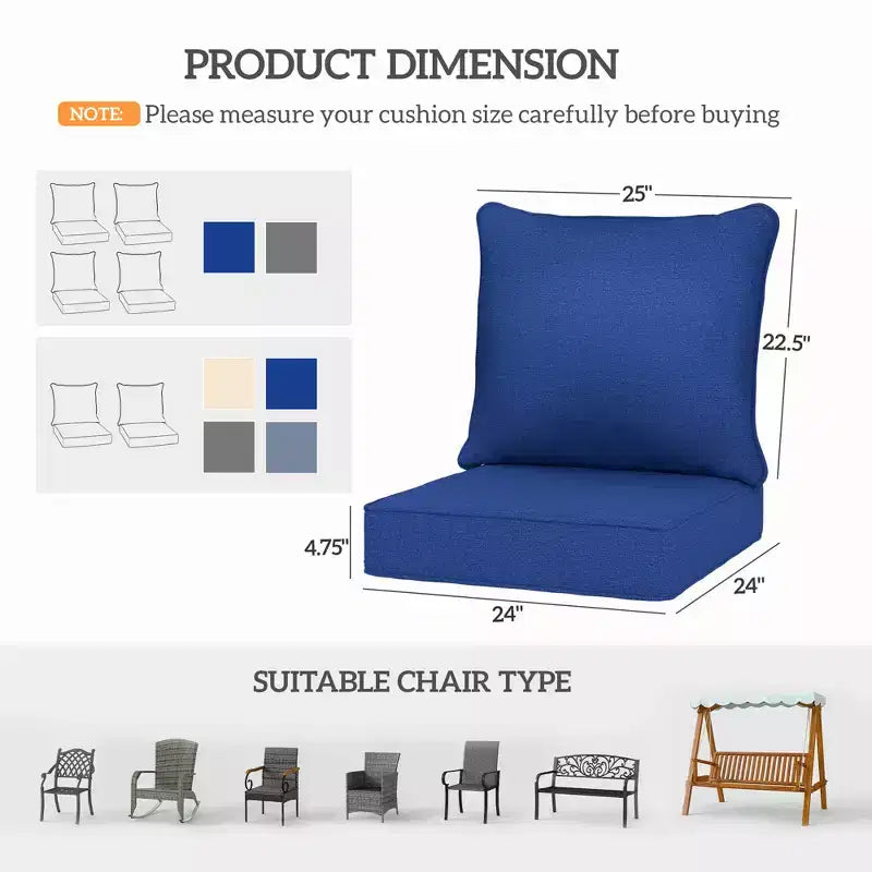 4 Patio Chair Cushions with Seat & Backrest, Fade Resistant Seat Replacement Cushion Set