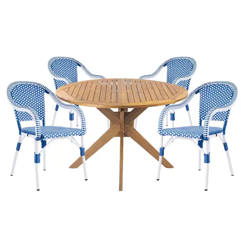 Ensemble de salle à manger d'extérieur 5 pièces en rotin synthétique français Christopher Knight Home Lontine avec table à manger en bois d'acacia