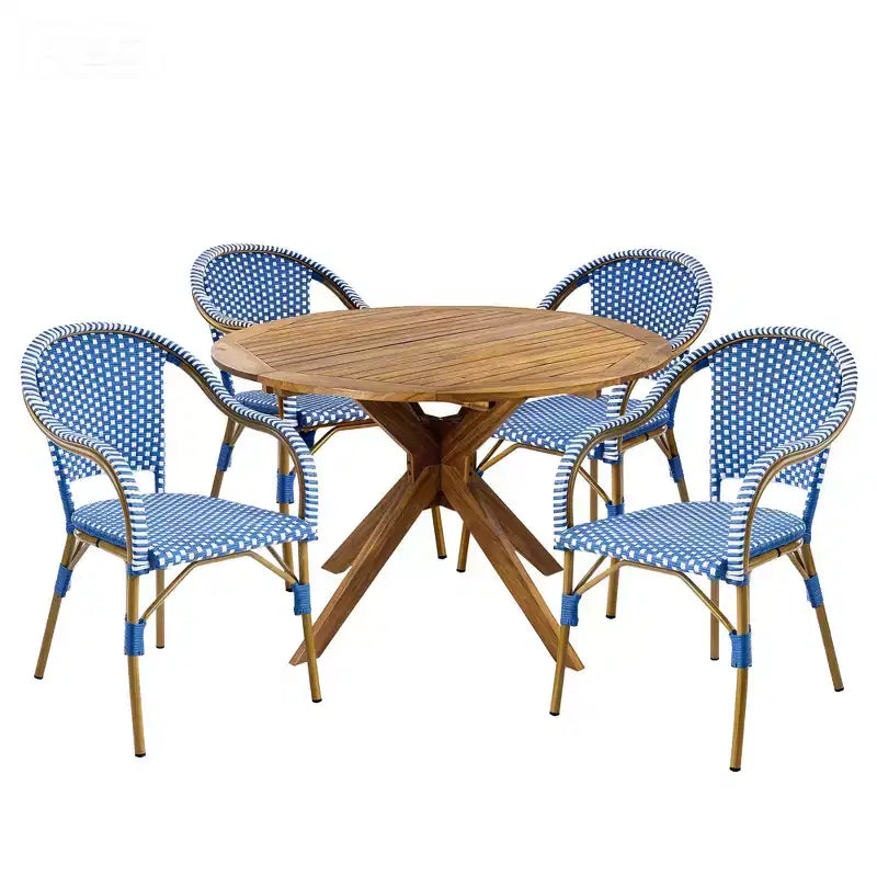 Ensemble de salle à manger d'extérieur 5 pièces en rotin synthétique français Christopher Knight Home Lontine avec table à manger en bois d'acacia
